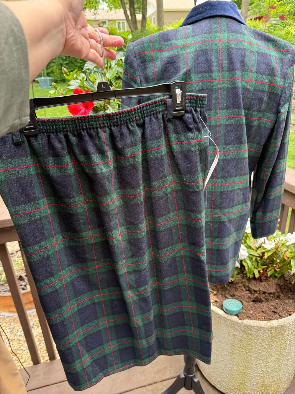 New Alfred Dunner Vintage 90's Green Plaid Wool Skirt Blazer Skirt Set Womens 8 - Picture 6 of 14